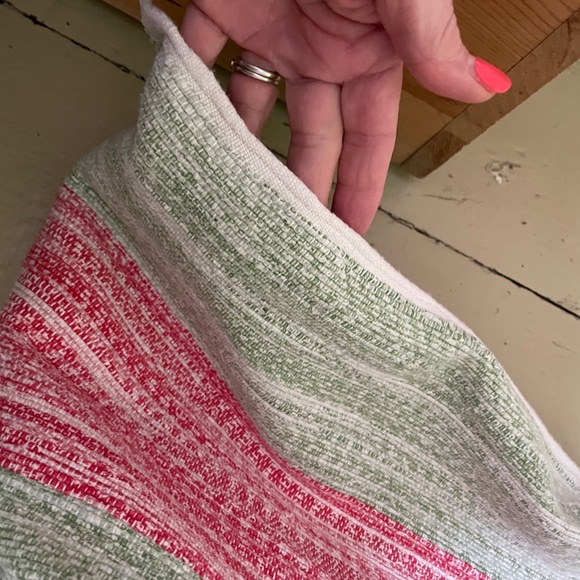 Vintage catalogne rag blanket, fits Queen bed. Striped, Red & Green. - Picture 5 of 14